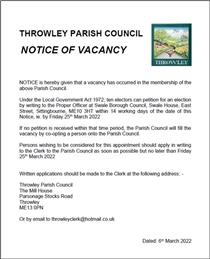 Throwley Parish Council Vacancy